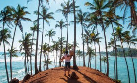 Newly married couples happily enjoying their honeymoon in Kerala.
