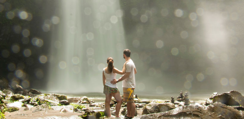 Young couple near waterfalls