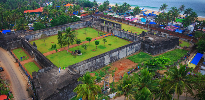 Aerial view of Anjuthengu Fort in Varkala.