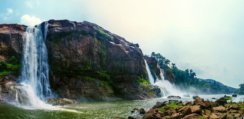 An enchanting view of Athirapilly waterfalls in Kerala.