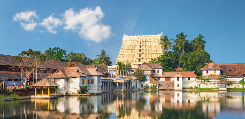 A divine view of Padmanabhaswamy Temple in Thiruvananthapuram in Kerala.