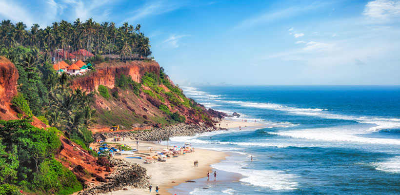 A picturesque view of Varkala cliff beach in Kerala